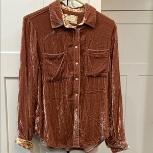 Thread & Supply Velvet Button-Down Shirt in Brown